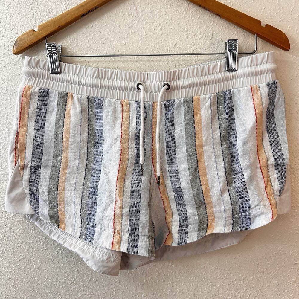Athleta Beachside Bali Linen Shorts cream multicolor striped pattern Size 8
